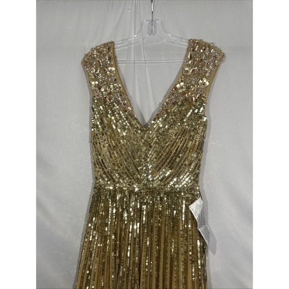 NWT Mac Duggal [ 4 ] 5223 Sequin & Floral Embellished A Line Gown in Gold #S2035 - Picture 9 of 14